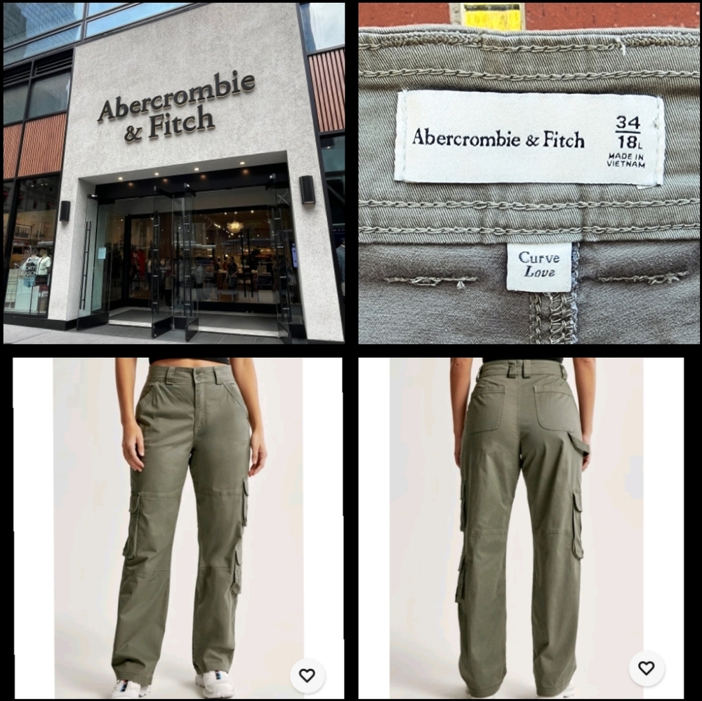 34 18L Women Abercrombie & Fitch Cargo Pants Tall Green Curve Love Utility